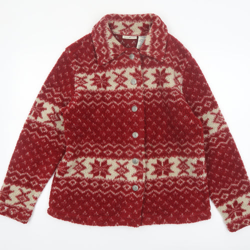 White Stag Women's Red Fair Isle Knit Button Jacket Size M