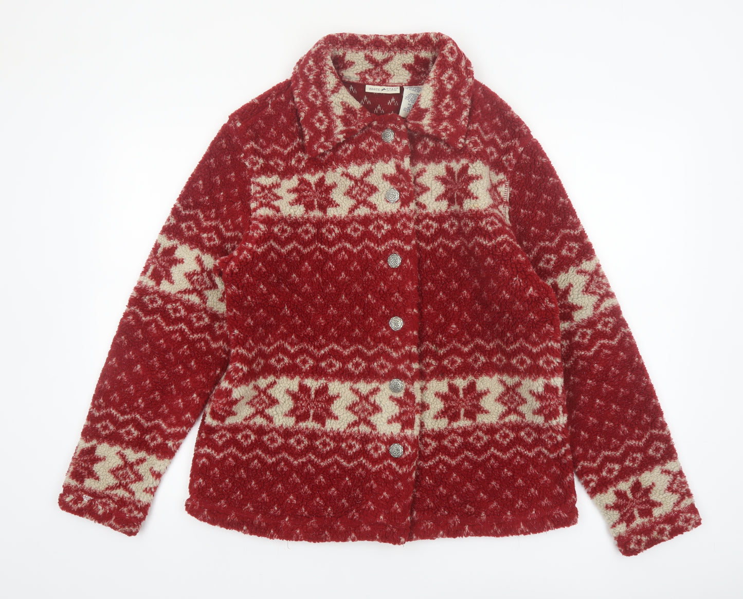 White Stag Women's Red Fair Isle Knit Button Jacket Size M
