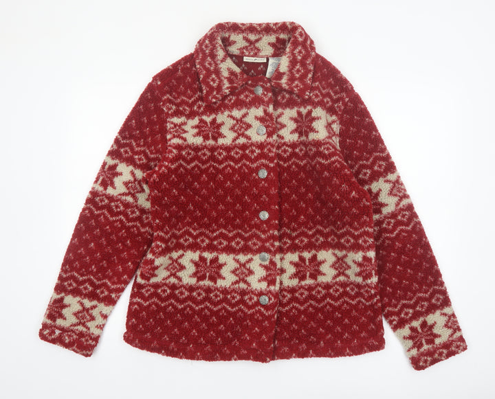White Stag Women's Red Fair Isle Knit Button Jacket Size M