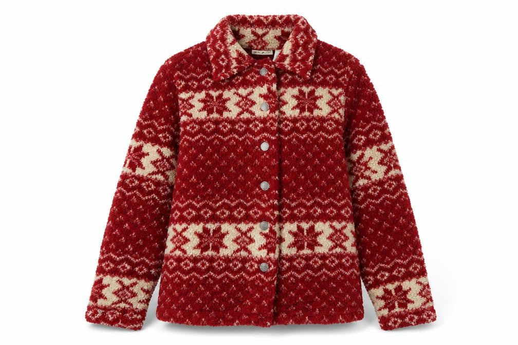 Front view of White Stag Women's Red Fair Isle Knit Button Jacket, size M