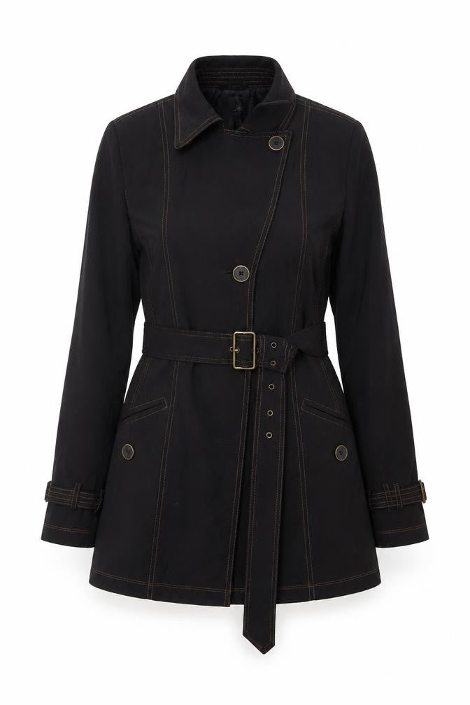 Jones New York Women's Black Size 10 Belted Trench Coat