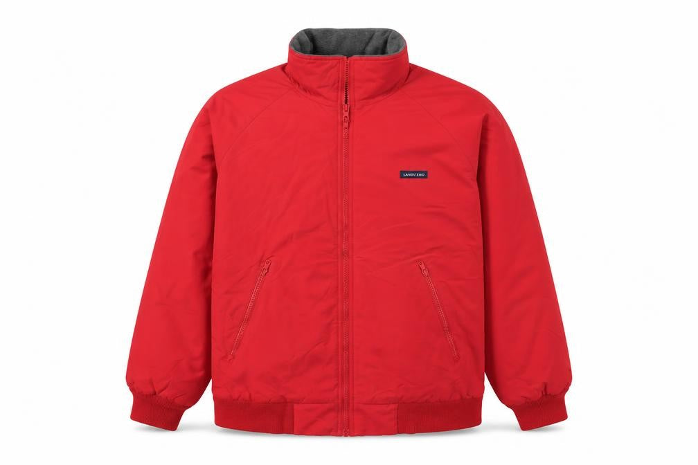 Front view of Lands' End Men's Red Nylon Bomber Jacket M 38in Full Zip Casual