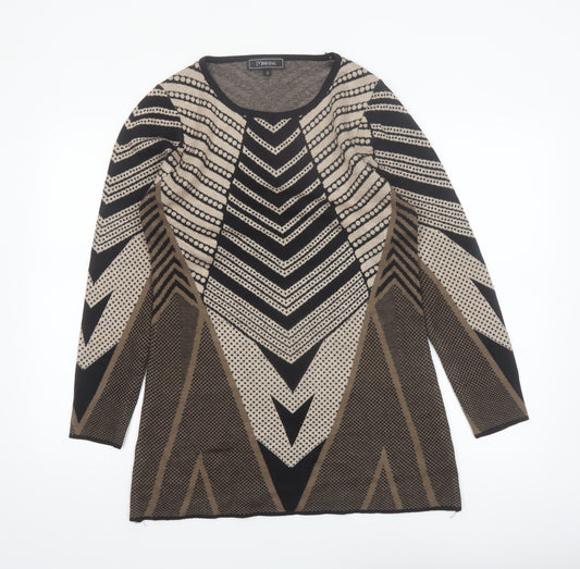 Minkas Women Beige Black Geometric Wool Cashmere Knit Tunic Jumper S