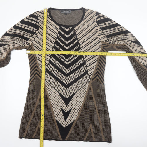 Minkas Women Beige Black Geometric Wool Cashmere Knit Tunic Jumper S