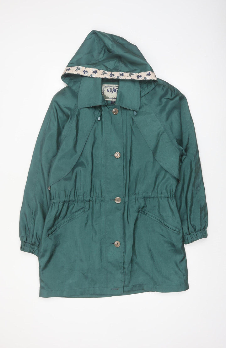 Nuage Women's Green Hooded Mid-Length Rain Coat Size S