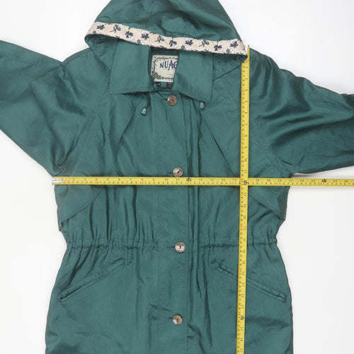 Nuage Women's Green Hooded Mid-Length Rain Coat Size S