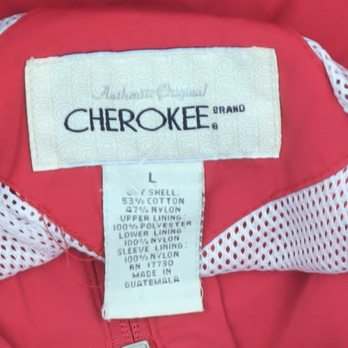 Cherokee Women Red Hooded Anorak Jacket L Lightweight Casual
