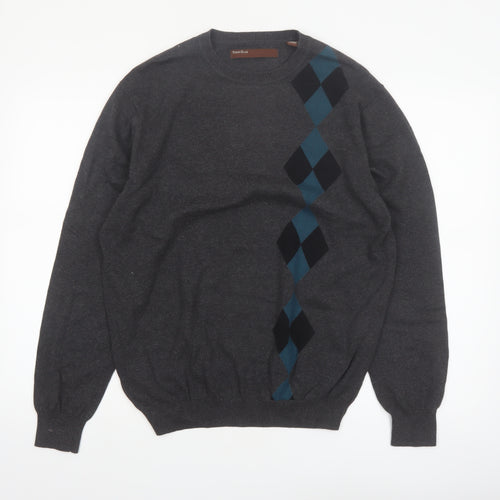Perry Ellis Men's Grey Argyle Diamond Cotton Pullover Jumper M