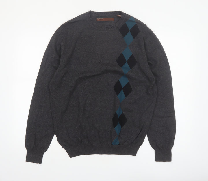Perry Ellis Men's Grey Argyle Diamond Cotton Pullover Jumper M