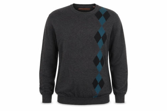 Front view of Perry Ellis Men's Grey Argyle Diamond Cotton jumper M