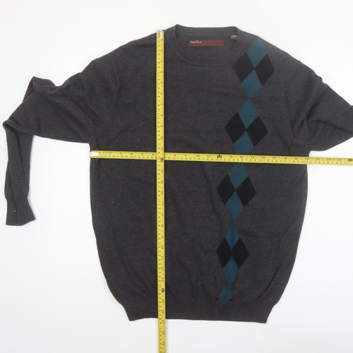 Perry Ellis Men's Grey Argyle Diamond Cotton Pullover Jumper M