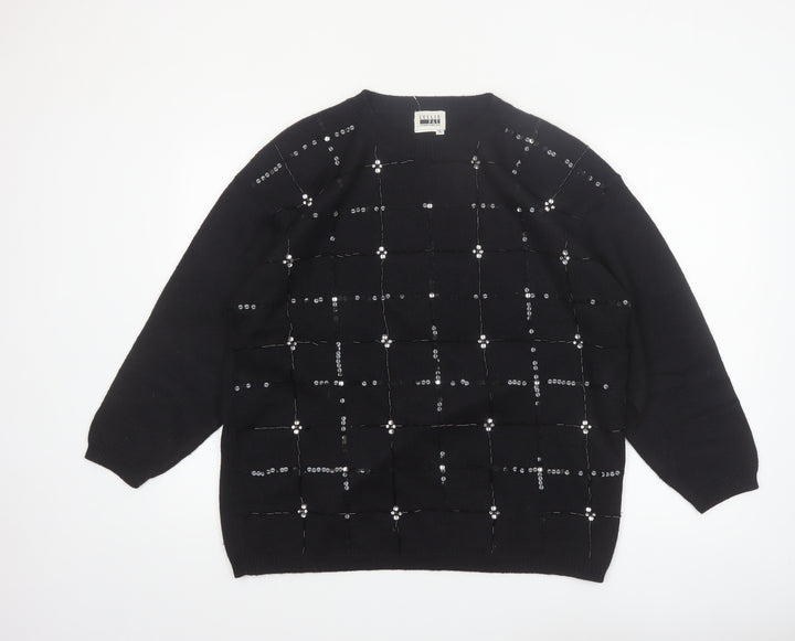 Leslie Fay Women’s Black Sequin Knit Pullover Jumper Size S