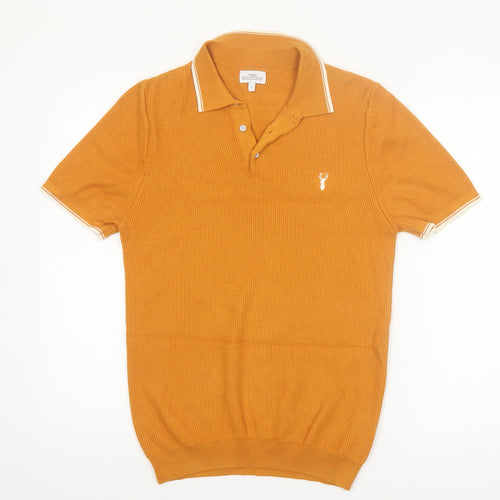 Next Mens Orange Cotton Knit Polo Shirt Size Small