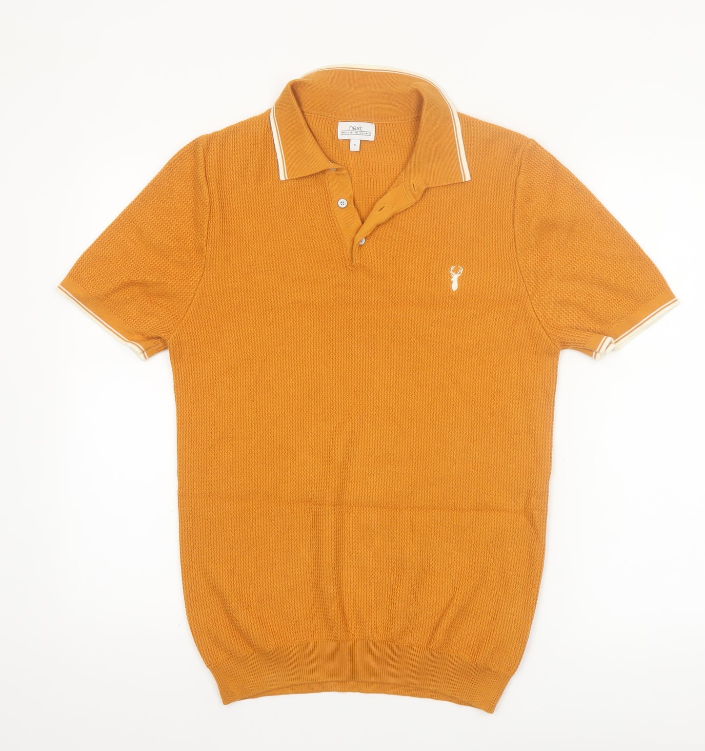Next Mens Orange Cotton Knit Polo Shirt Size Small