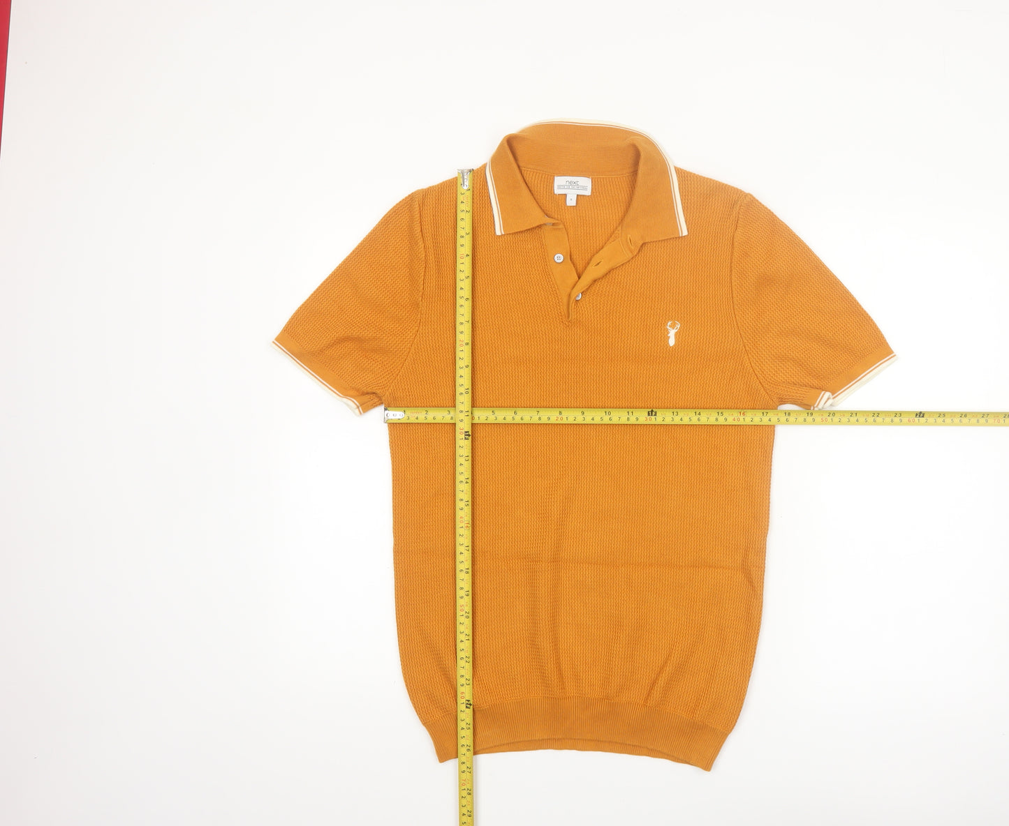 Next Mens Orange Cotton Knit Polo Shirt Size Small