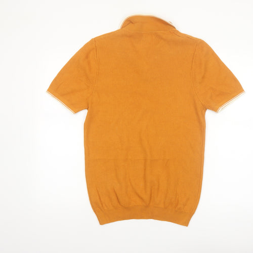 Next Mens Orange Cotton Knit Polo Shirt Size Small