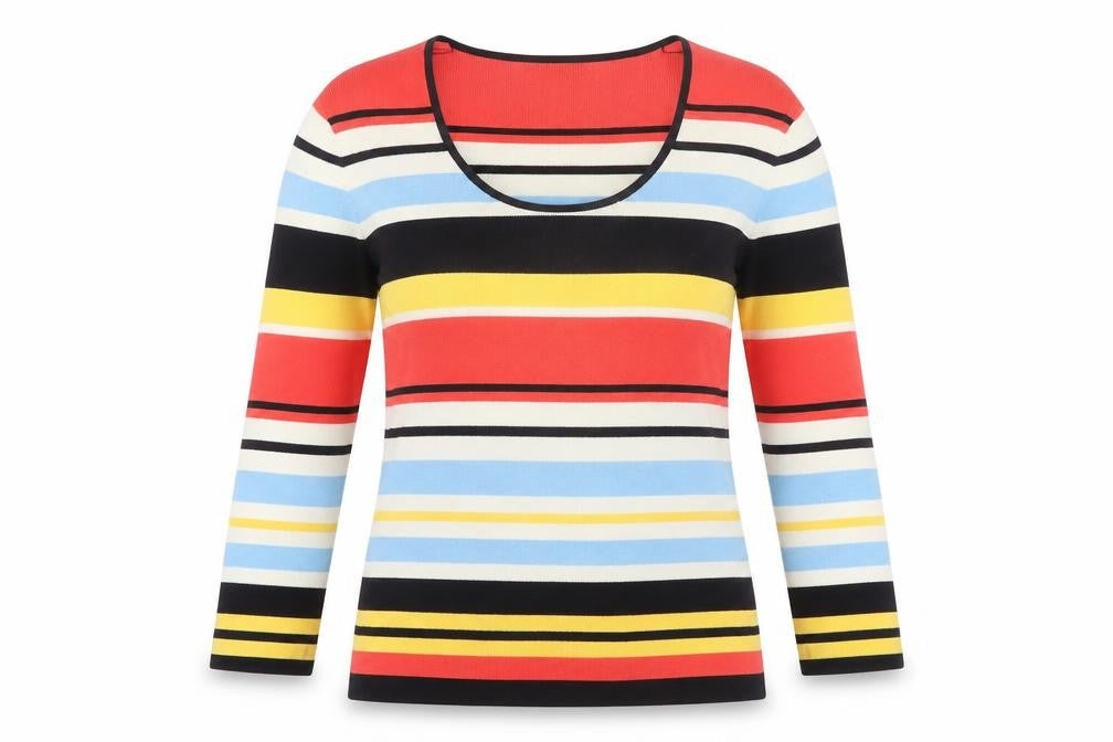 Front view of Cyrus Women's Multicoloured Striped Knit jumper, size M
