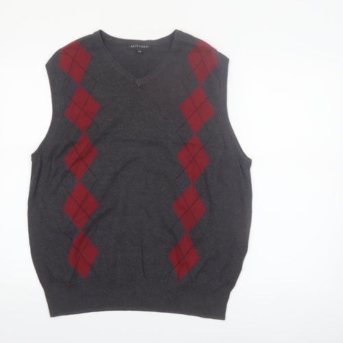 Britches Men's Grey Argyle V-Neck Cotton Jumper Vest L