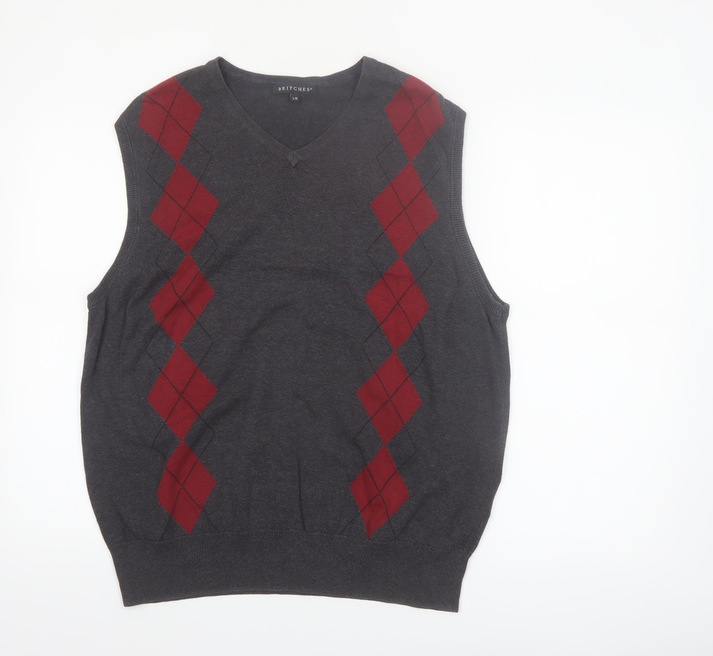 Britches Men's Grey Argyle V-Neck Cotton Jumper Vest L