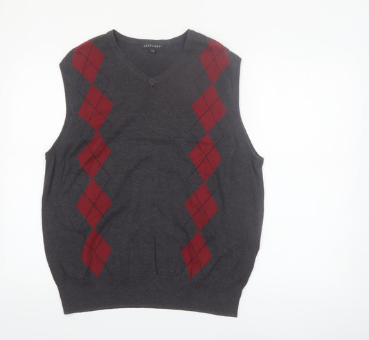 Britches Men's Grey Argyle V-Neck Cotton Jumper Vest L