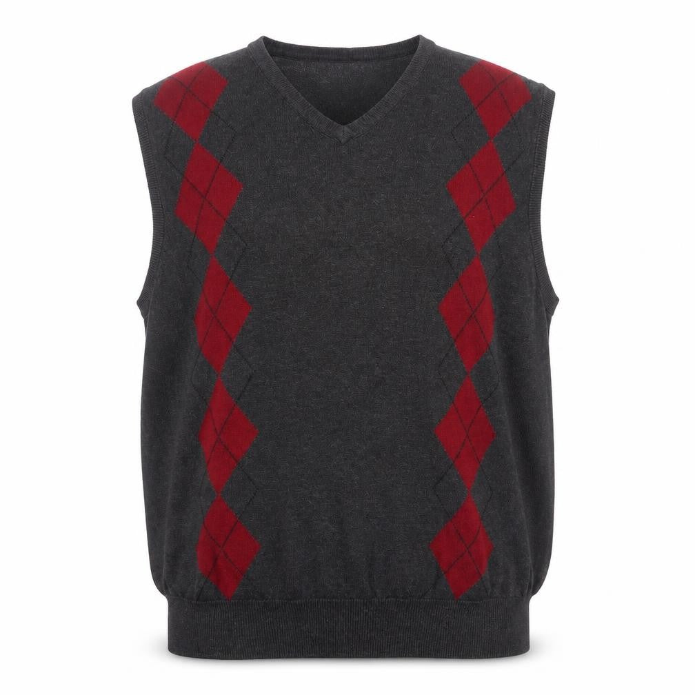 Front view of Britches Men's Grey Argyle V-Neck Cotton Jumper Vest L