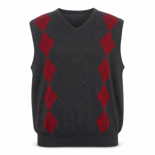 Front view of Britches Men's Grey Argyle V-Neck Cotton Jumper Vest L