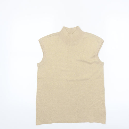Coldwater Creek Women's Beige Mock Neck Sleeveless Silk Blend Top S
