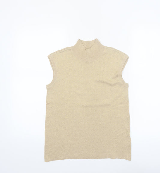 Coldwater Creek Women's Beige Mock Neck Sleeveless Silk Blend Top S