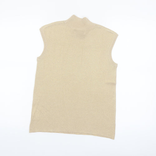 Coldwater Creek Women's Beige Mock Neck Sleeveless Silk Blend Top S