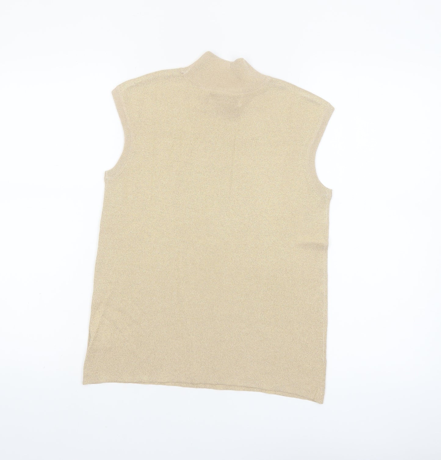 Coldwater Creek Women's Beige Mock Neck Sleeveless Silk Blend Top S