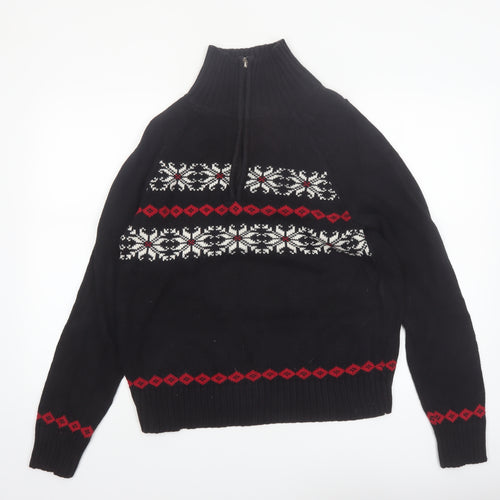 Karen Scott Women's Black Fair Isle High Neck Cotton Jumper M