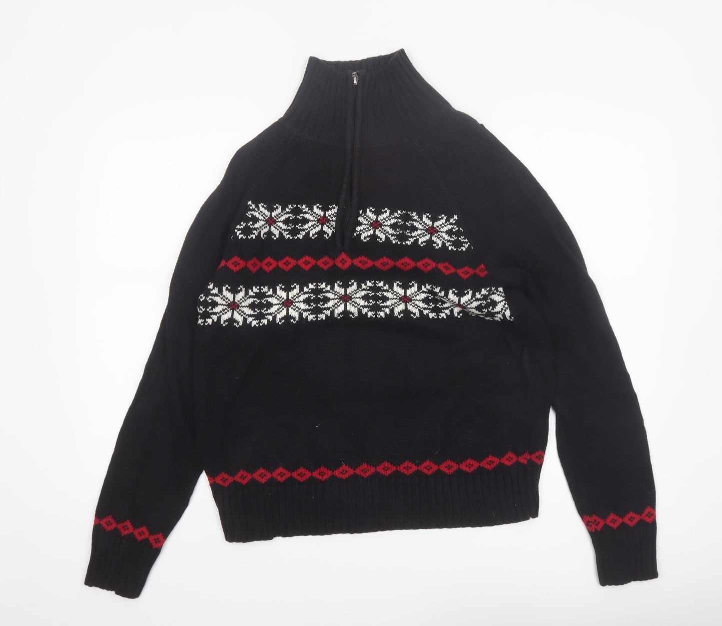 Karen Scott Women's Black Fair Isle High Neck Cotton Jumper M