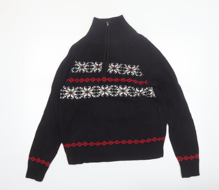 Karen Scott Women's Black Fair Isle High Neck Cotton Jumper M