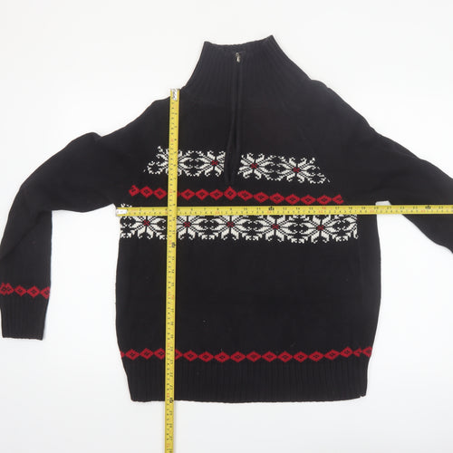 Karen Scott Women's Black Fair Isle High Neck Cotton Jumper M