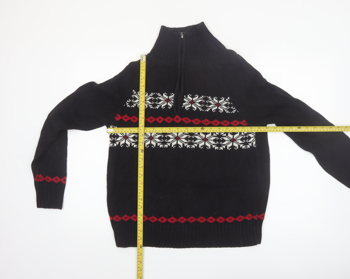 Karen Scott Women's Black Fair Isle High Neck Cotton Jumper M