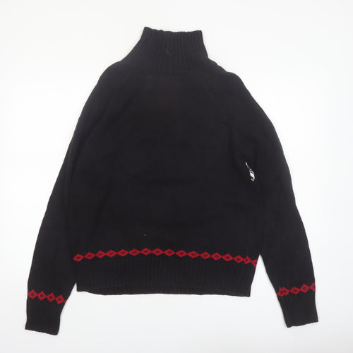 Karen Scott Women's Black Fair Isle High Neck Cotton Jumper M
