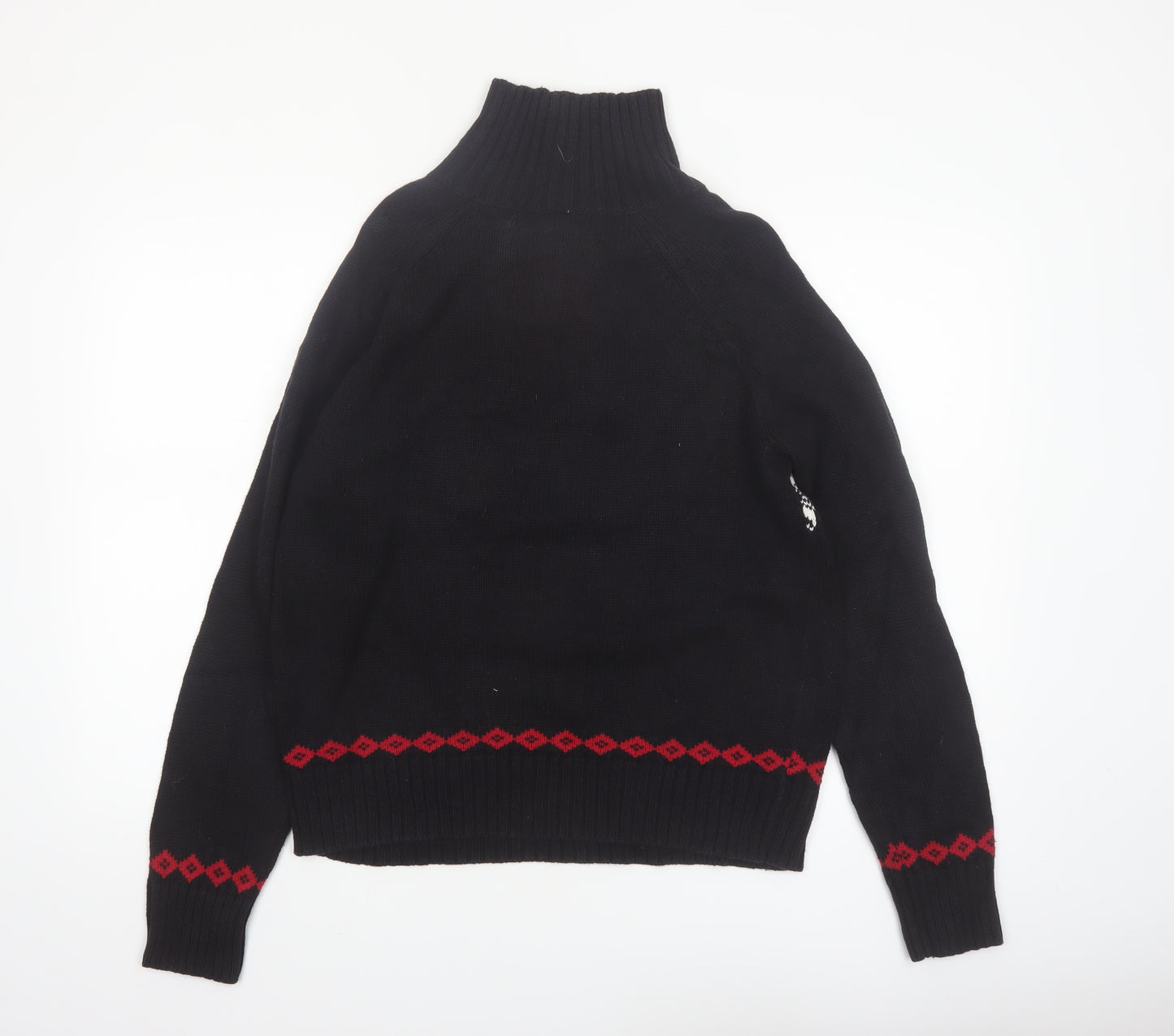 Karen Scott Women's Black Fair Isle High Neck Cotton Jumper M
