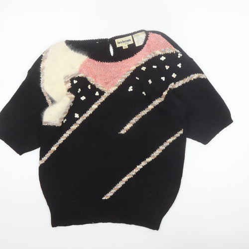 Lara Ferrante Womens Black Sequin Angora 80s Knit Pullover Jumper Size S