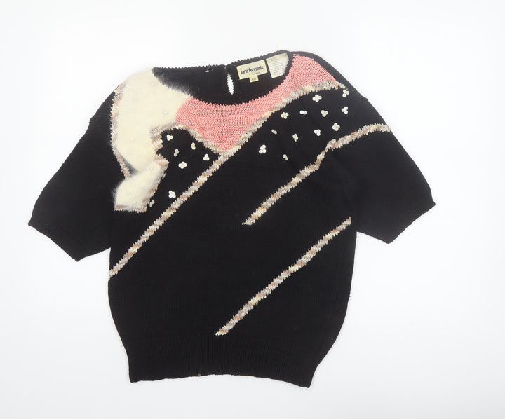 Lara Ferrante Womens Black Sequin Angora 80s Knit Pullover Jumper Size S
