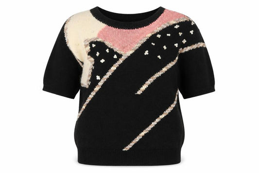 Front view of Lara Ferrante women’s black sequin angora 80s knit jumper, size S