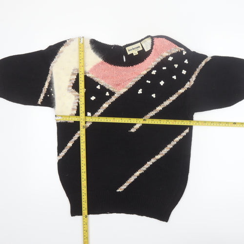 Lara Ferrante Womens Black Sequin Angora 80s Knit Pullover Jumper Size S