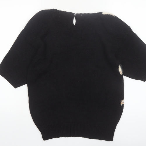 Lara Ferrante Womens Black Sequin Angora 80s Knit Pullover Jumper Size S