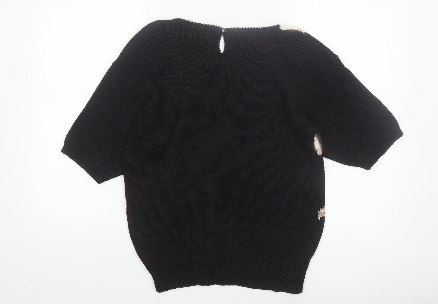 Lara Ferrante Womens Black Sequin Angora 80s Knit Pullover Jumper Size S