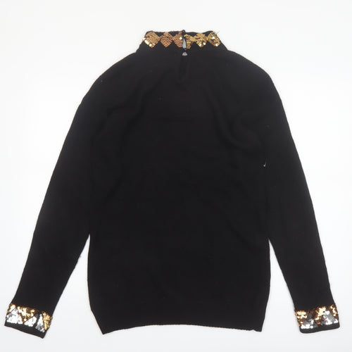 Marnie West Womens Black Sequin Argyle Vintage Silk Blend Jumper L