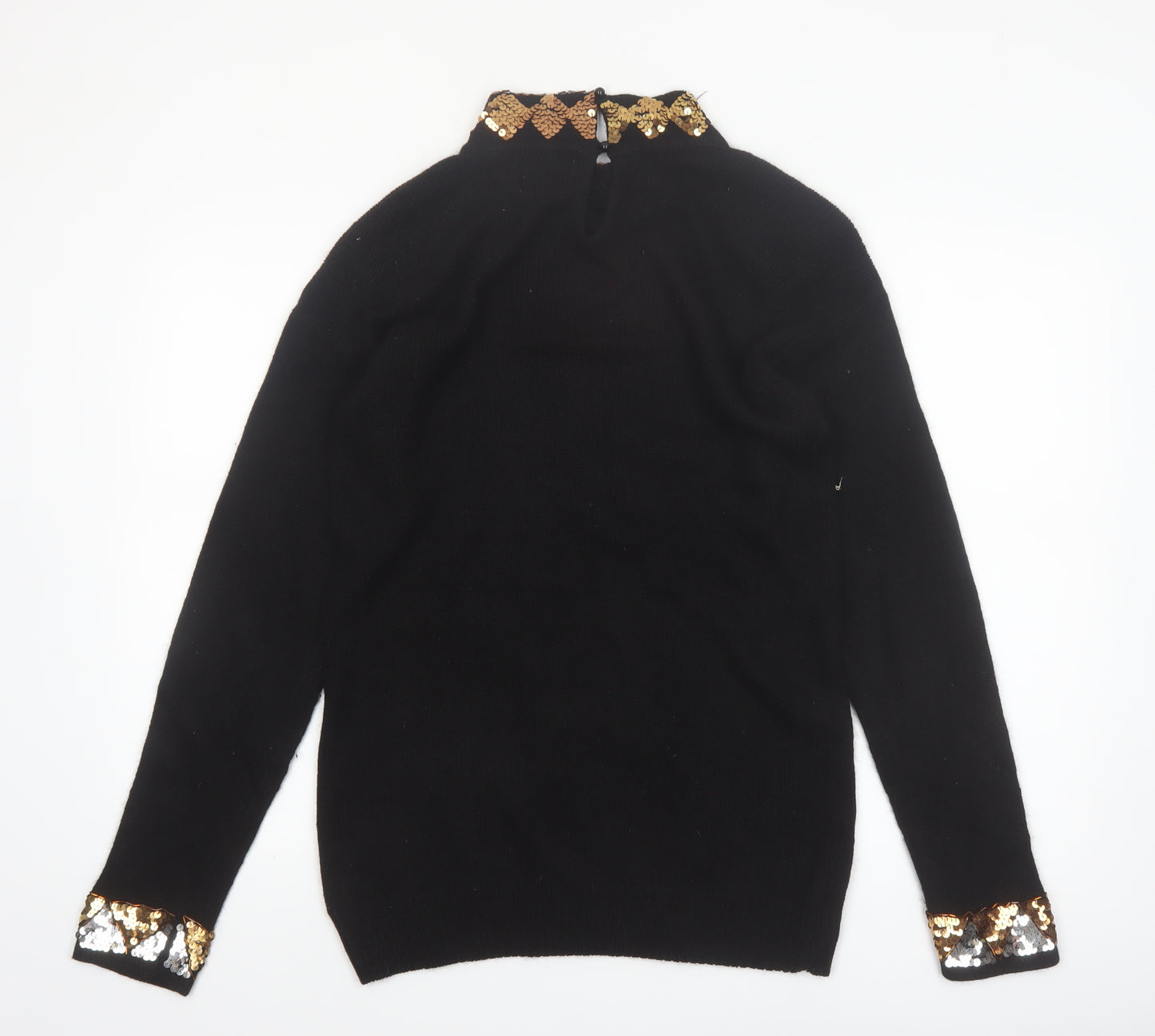Marnie West Womens Black Sequin Argyle Vintage Silk Blend Jumper L