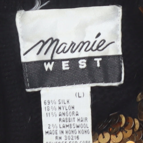 Marnie West Womens Black Sequin Argyle Vintage Silk Blend Jumper L