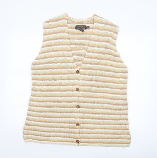 Eddie Bauer Womens Beige Striped Cotton Knit Vest Size S
