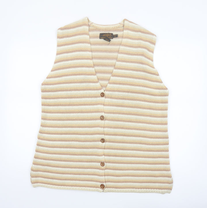 Eddie Bauer Womens Beige Striped Cotton Knit Vest Size S