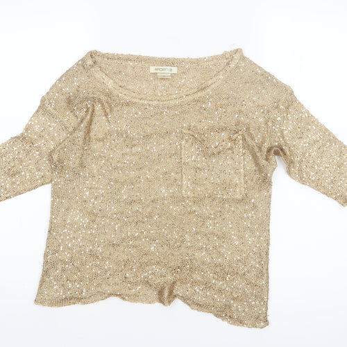 Arden B Women’s Gold Sequin Knit Cropped Top XS 3/4 Sleeve Party