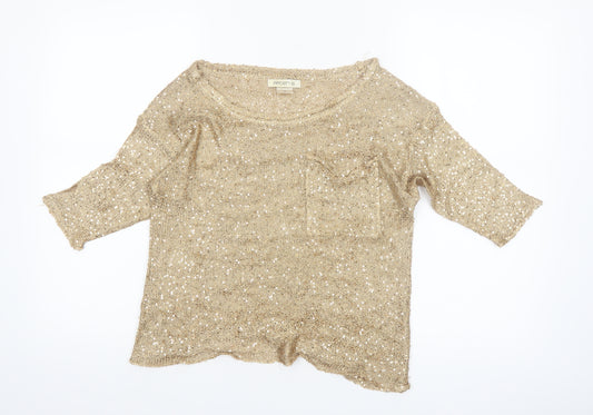 Arden B Women’s Gold Sequin Knit Cropped Top XS 3/4 Sleeve Party